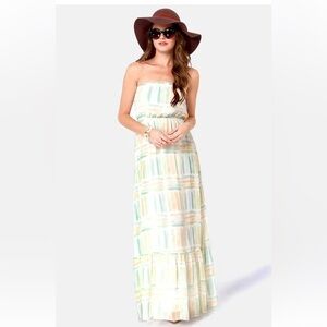 Quiksilver Coastal Splash Strapless Print Lined Maxi Dress Size Small Multicolor